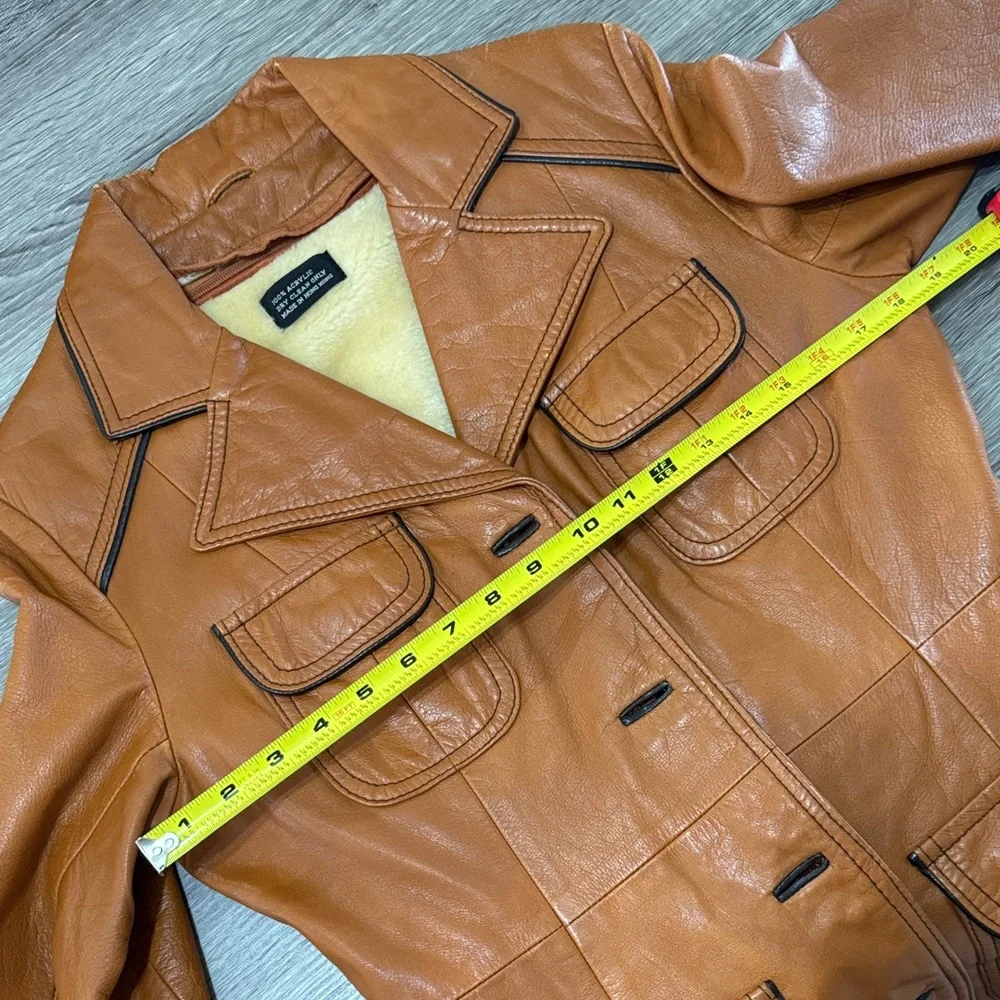 Vintage Brown Womens Leather Jacket with Belt & Removable Faux Fur Vest Small - Picture 15 of 16